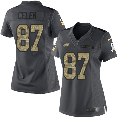 Nike Eagles #87 Brent Celek Black Women's Stitched NFL Limited 2016 Salute to Service Jersey